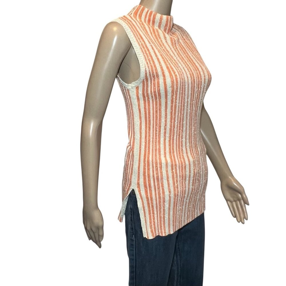 Revolve House of Harlow Top Small orange Gold sleeveless Knit Striped Mock Neck - Picture 2 of 11